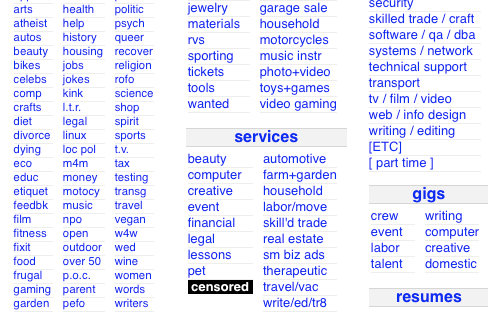 Craigslist Adult Services Section Censored